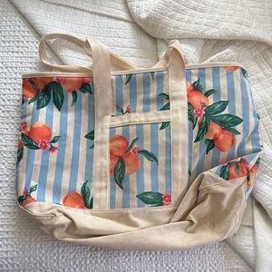 Old Navy Striped Floral Tote - Cream and Orange